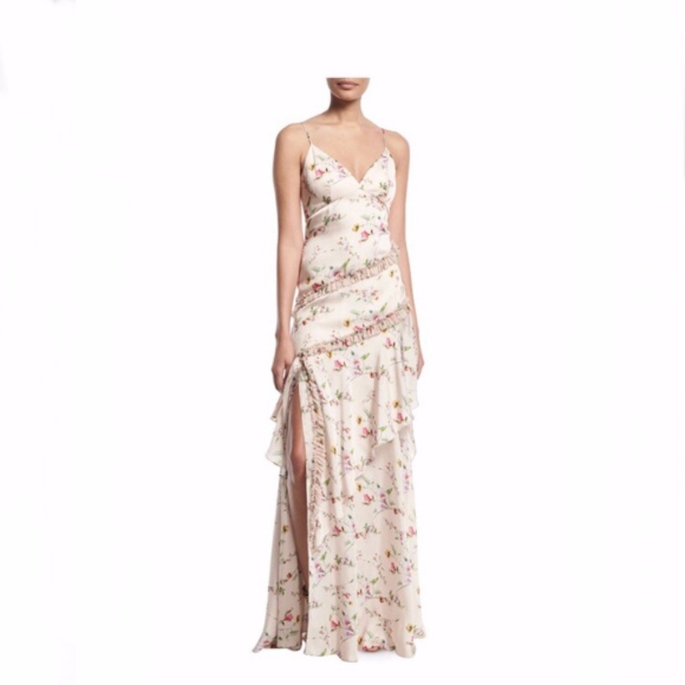 Theia • Floral Ruffle Gown • Size 8 • Champagne
